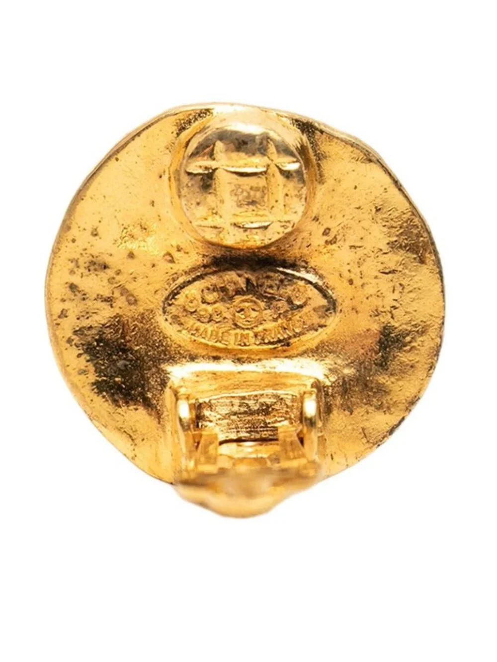 Chanel CC Logo Vintage Round Earrings Gold Plated